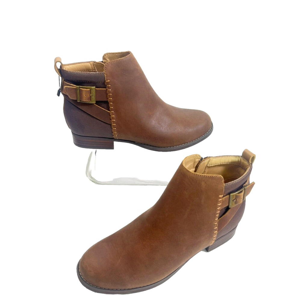 Spenco Brown Ankle Boots Dove Creek Zip Stitch Boho Prairie Womens size‎ 10